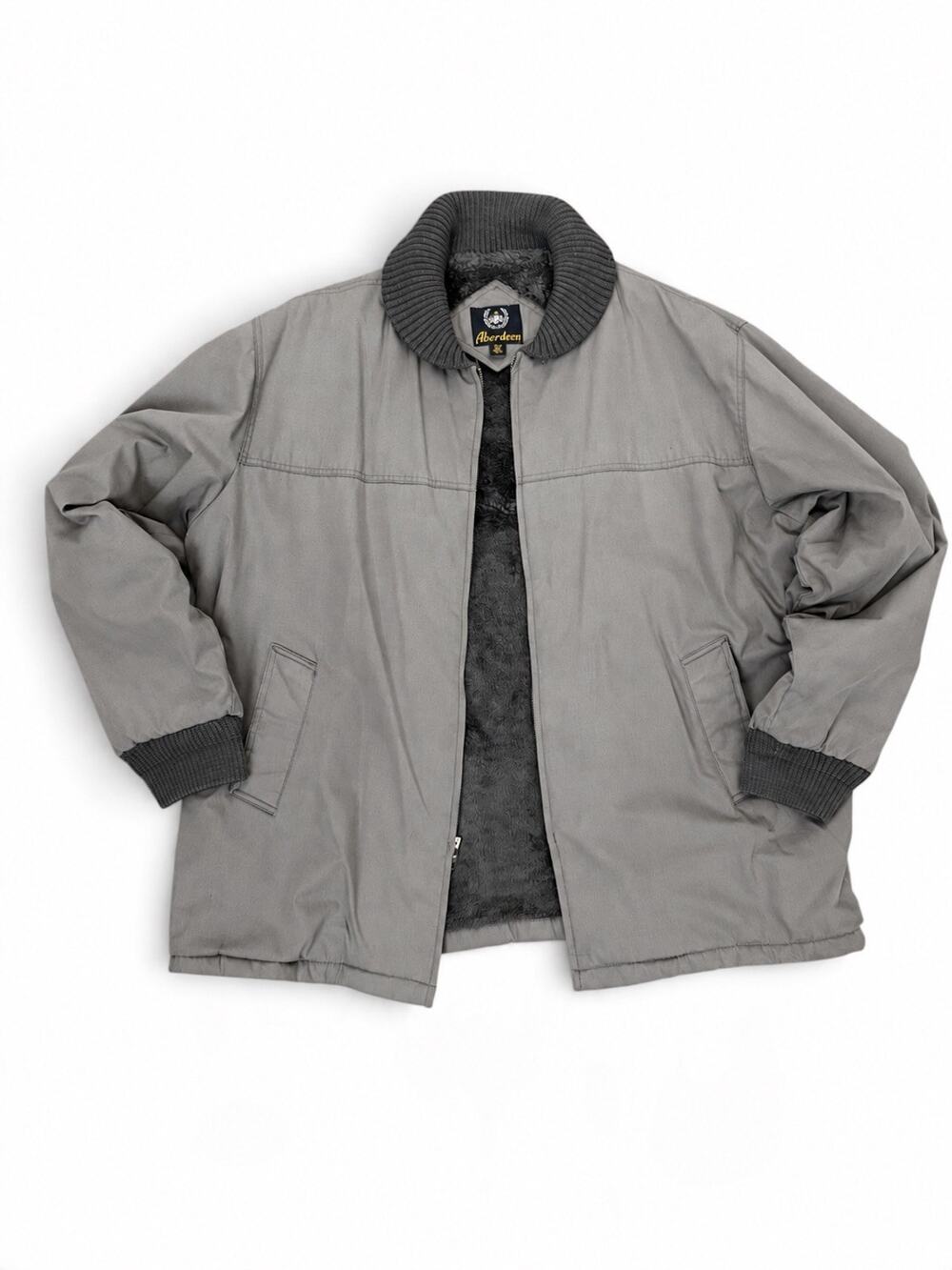 Aberdeen Jacket 2XL Big Regular Gray Monochrome Warm Lined Full Zip Coat 80s 90s